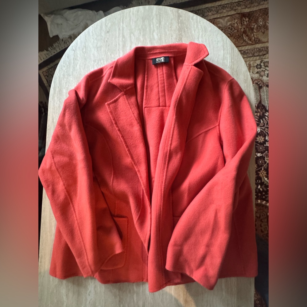 Vintage Escada Couture Coral-Orange Draped Coatigan wool